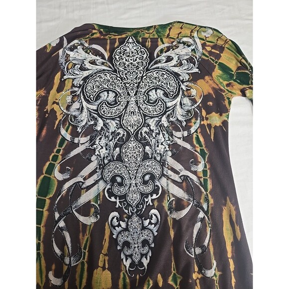 Vocal Women's Size Small Embellished Fleur-De-Lis Rhinestone Long Sleeve Tunic - Picture 8 of 8